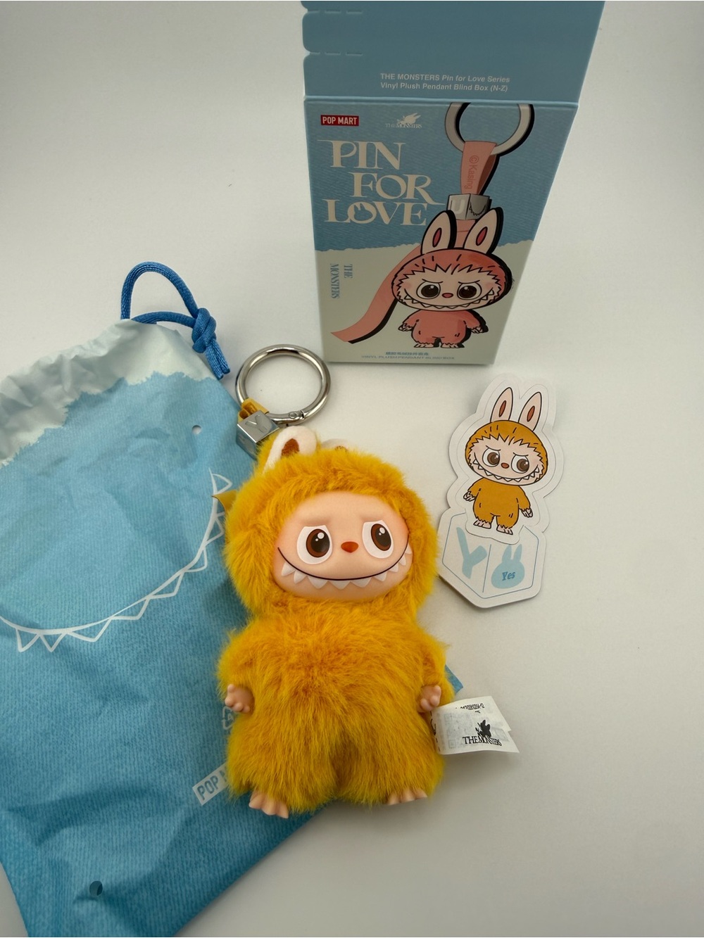 POP MART Labubu Pin for Love Letter Y “YES” Yellow Plush Pendant